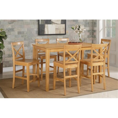 East West Furniture 7 Piece Pub Table Set- Table and 6 Kitchen Bar Stool CAPU7H-OAK-W